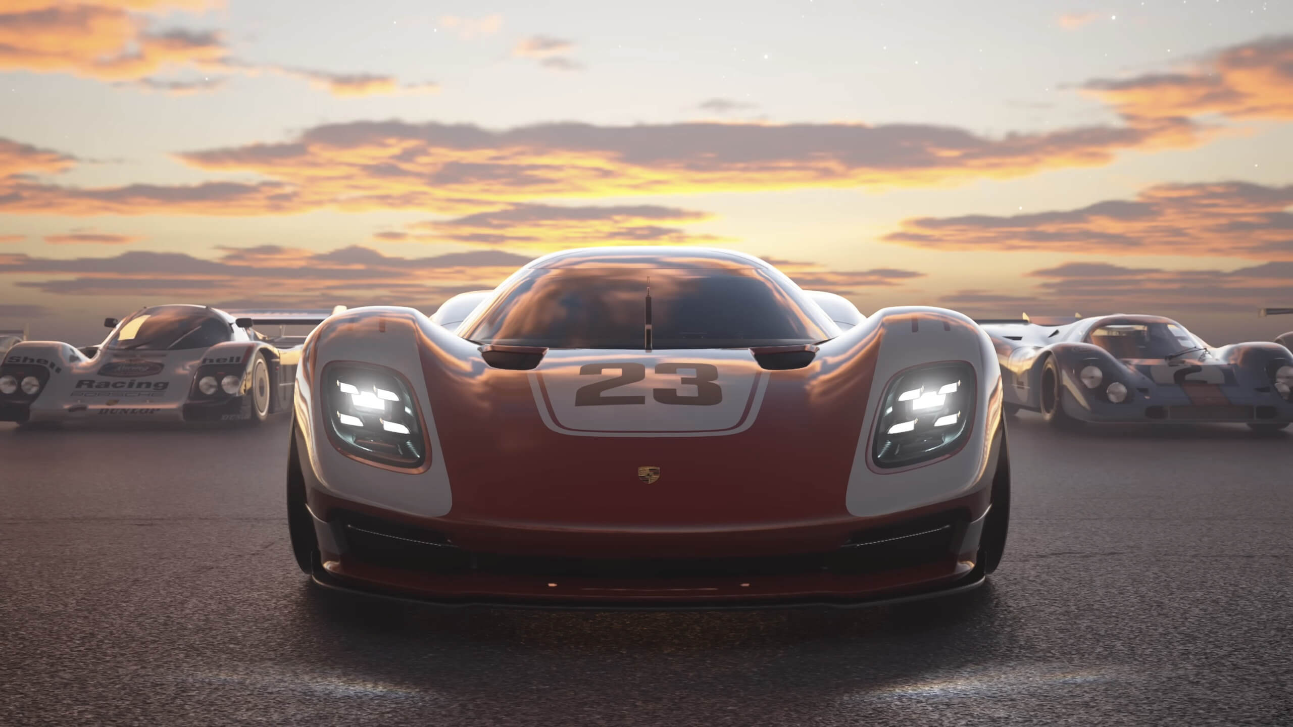 Three sports cars getting ready to race in Gran Turismo 7
